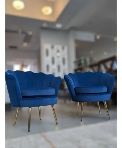 Modern Velvet Accent Chair, Blue with Gold Legs, View more