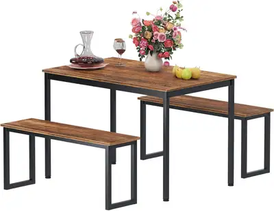 Dining Table with Two Benches / 3 Piece Set Wood Table, View more