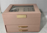 Jewelry Storage Box With Double Drawers, 9"x8"x5.75" Pink