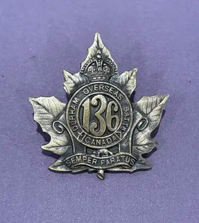 WW1, CEF 136th Canadian Overseas Battalion Cap Badge, View more