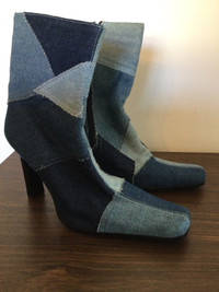 Ankle booties — Denim Topstitched Patchwork - Western touch