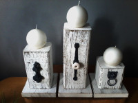 TWO SETS-RUSTIC CANDLE HOLDERS OR RISERS