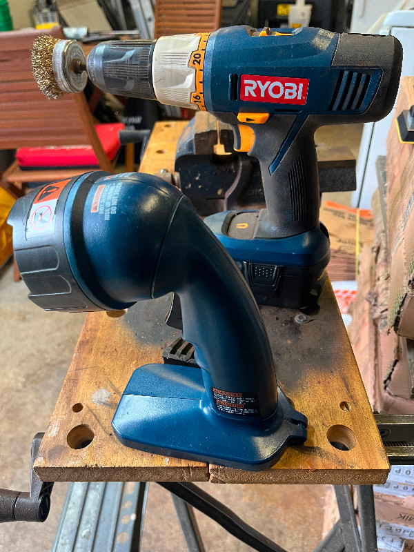 Ryobi drill and Ryobi flashlight, like new battery with charger in Power Tools in Hamilton