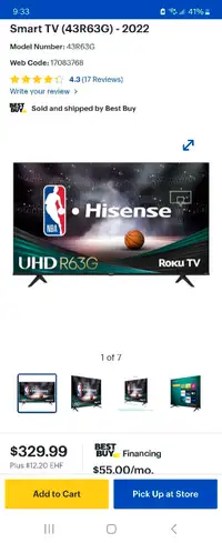 TV's SALE! 43"  HISENSE 4K ROKU SMART FROM $229.99!!