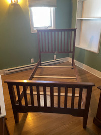 Single bed frame, box spring and mattress