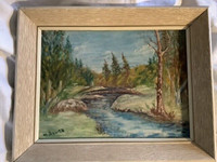 Lovely 1940’s Acrylic Landscape Painting by Artist M. Davies