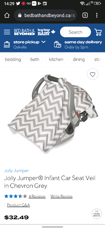 Jolly Jumper Infant Car Seat Cover / Car Seat Veil in Grey in Other in Oakville / Halton Region - Image 2