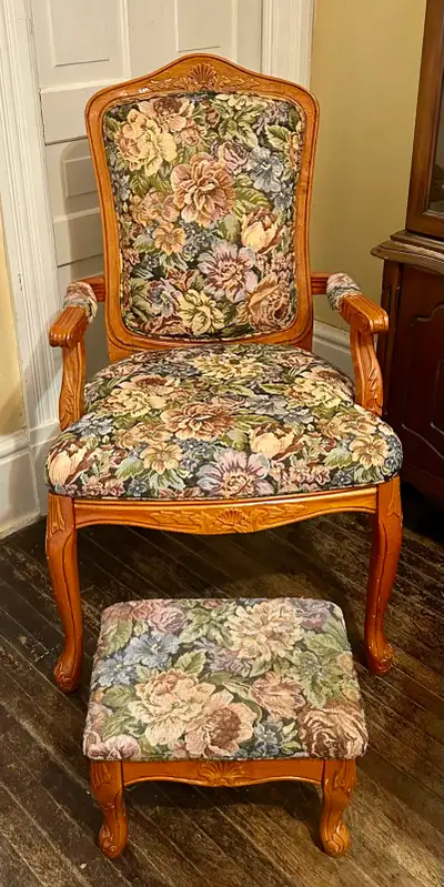 French Provincial Style Armchair with Matching Ottoman, View more