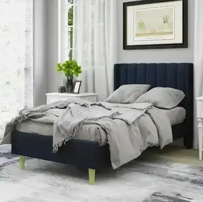 New Single-Twin Eriksay Upholstered Bed with Wingback Headboard, View more