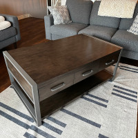 Large Wooden Coffee Table - Metal Frame - 3 Drawers