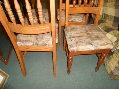 4 Solid oak chairs with padded seat, View more