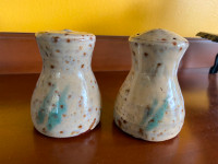 Vintage Pottery Art Hand Made Glazed Salt & Pepper Shakers.