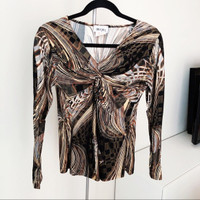 NEW Hiroko Women's Brown Print Long Sleeved Blouse Top (Size S)