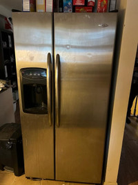Used stainless steel fridge + freezer