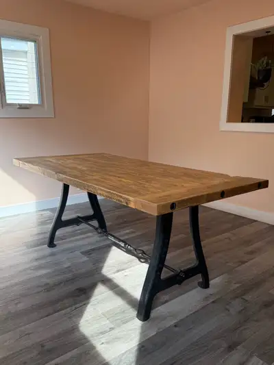Custom Reclaimed Elm Dining Table – Industrial Cast Iron Base, View more