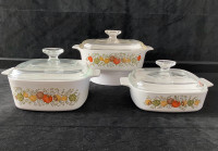 Set of 3 Corning Ware Spice of Life Casserole Dishes with Lids
