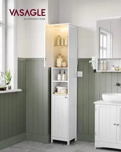 VASAGLE Tall Bathroom Cabinet with Lights, Slim Bathroom Storage, View more