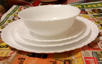 4 PURE WHITE MILK GLASS PLATES AND BOWL
