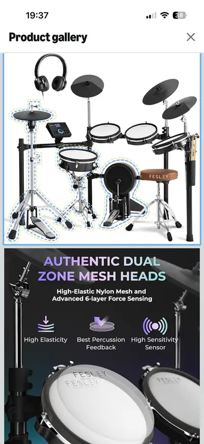 Fesley Electronic Drum Kit – Full Mesh Heads , View more