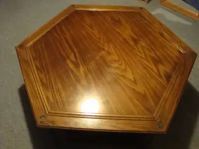 Coffee Table - Hexagon Shaped - Oak - Width 42" Height 16" Lower Shelf Solidly Built Good condition...