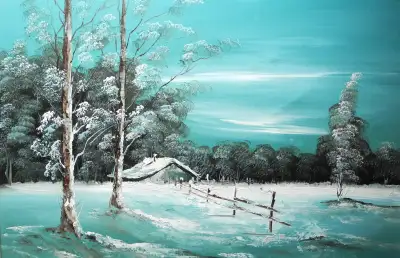 Large Original painting by artist Jonson Winter landscape painted in vivid colors on stretched canva...