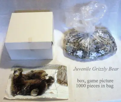 Vintage Sure-Lox 1000 pcs Jigsaw puzzle Grizzly cub winter play, View more