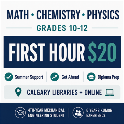 I’m accepting a few new Grade 10–12 students for summer tutoring, diploma preparation and long-term...