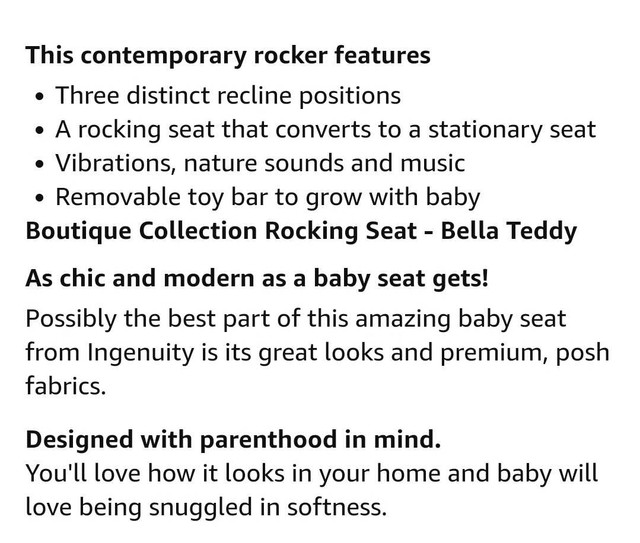 Bouncer/Rocker/Vibration/Seat - Ingenuity brand up to 40 pounds! in Playpens, Swings & Saucers in London - Image 4
