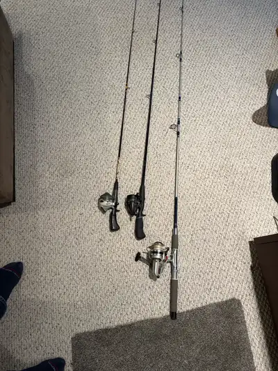 3 fishing rods and reels, View more