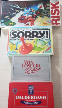 Vintage Board Games Risk, Sorry, Win Lose or Draw, Balderdash
