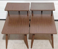 Vintage MCM 2 Tier Wood Veneer Side/End Tables Pair