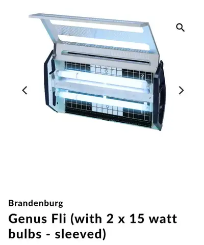 This is a new Brandenburg Genus Fli fly killer with 2 x 15 watt bulbs - sleeved, designed to effecti...