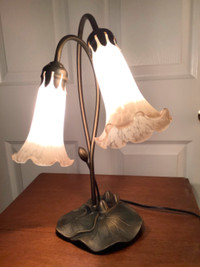 Vtg Tiffany Style 2 Light Frosted Glass Tulip Lily Pad Lamp