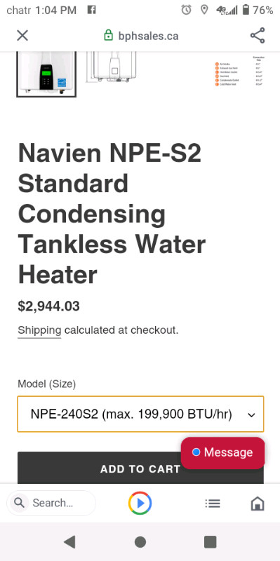 Tankless water heater for sale  