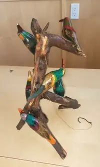Hand Carved and Painted Wood Carving of Colourful Birds