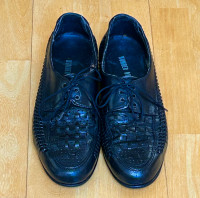 Vintage Men's Black Woven Leather Shoes - Made in Italy