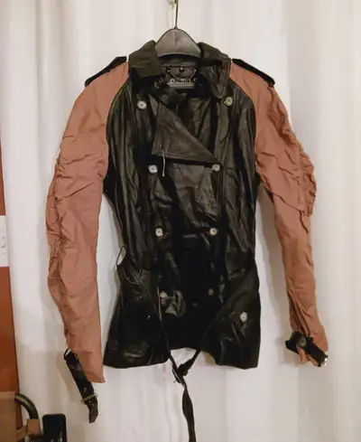 New Women's Black Leather Coat w/Brown Sleeves! Size: XL, View more