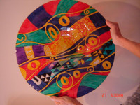 Large Vibrant Colored Hand Painted Glass Bowl - A Piece of Art!