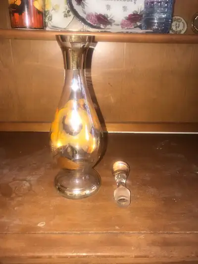 Hand painted glass wine bottle with lid!beautiful item!Asking$75, View more