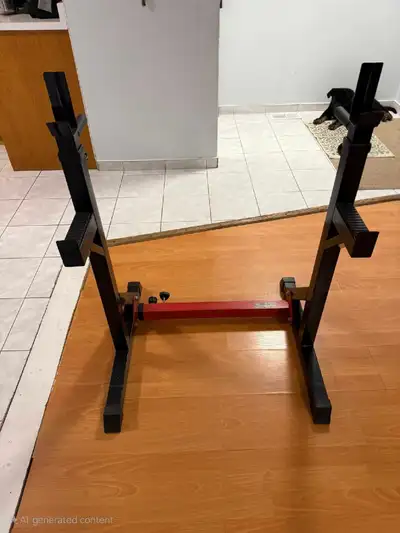 Get ready to pump some iron with this sturdy adjustable squat rack! This is a used piece of equipmen...