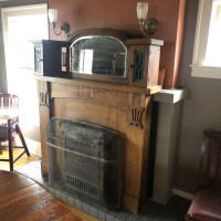 Incredible Arts & Crafts Oak Fireplace Mantle w/ Stained Glass