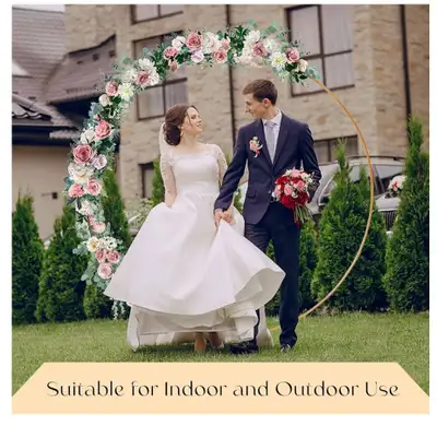 HBWA Round Photo Backdrop Stand with Ballon Banner Kit, 65 Pc. Set, Gold and White Decor for Birthda...