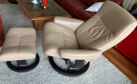 Norwegian leather chair and ottoman 