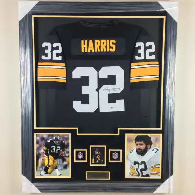 Franco Harris Signed Jersey Framed Beckett, View more