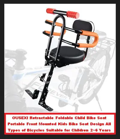 (NEW) Child Bike Seat Retractable Foldable Front Mount 2-6 Years, View more