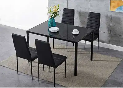 Black four chairs table dining set , View more