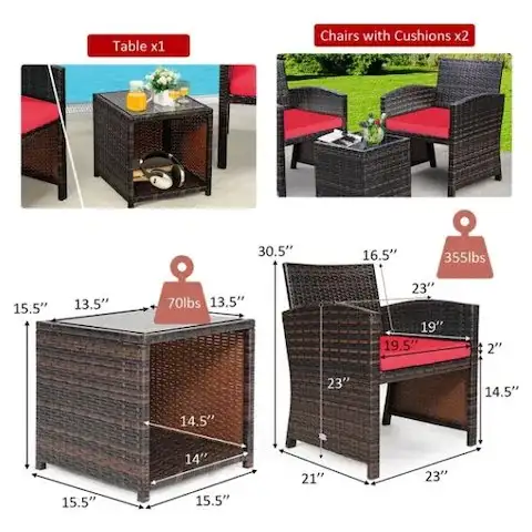 Costway 3PCS Patio Rattan Wicker Furniture Cushion Sofa Coffee in Patio & Garden Furniture in City of Toronto - Image 4