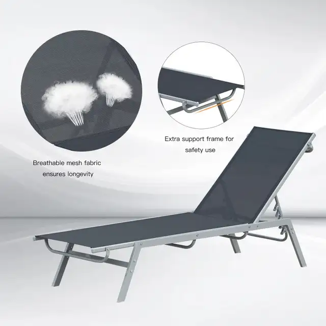 Sun Lounger, Outdoor Chaise Lounge with 5-Position Backrest for  in Patio & Garden Furniture in Markham / York Region - Image 7