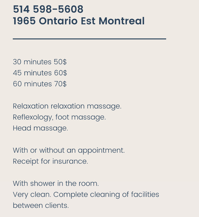 Massage Montreal 30 min-50$ - Détente Relax avec reçu ❤️ dans Services de Massages  à Ville de Montréal - Image 4