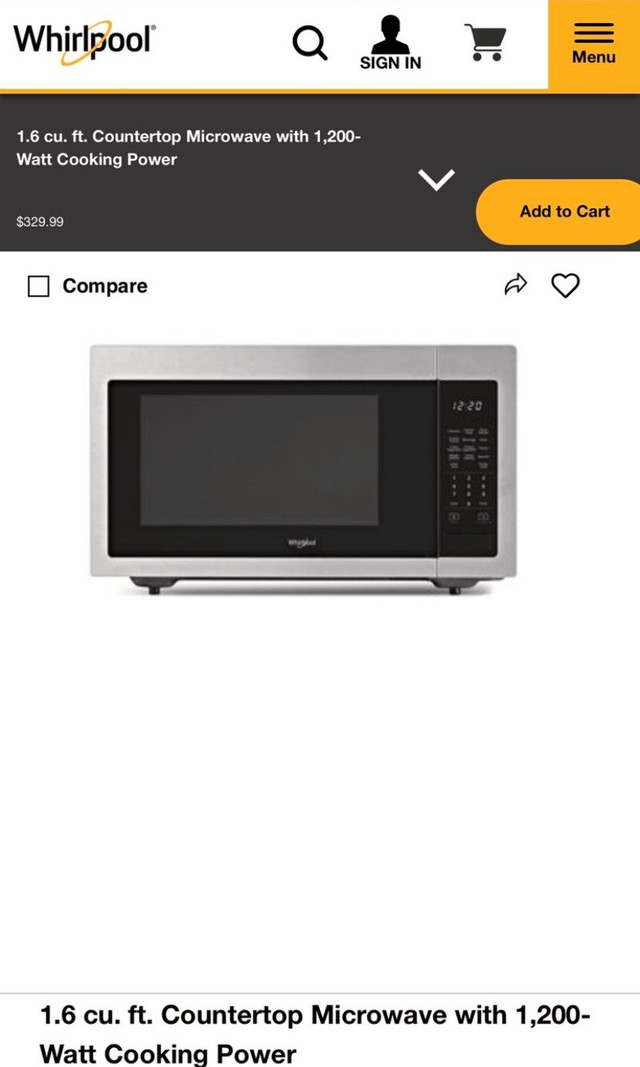 Whirlpool 1.6cu ft Counter top Microwave (Not Working) in Microwaves & Cookers in Hamilton